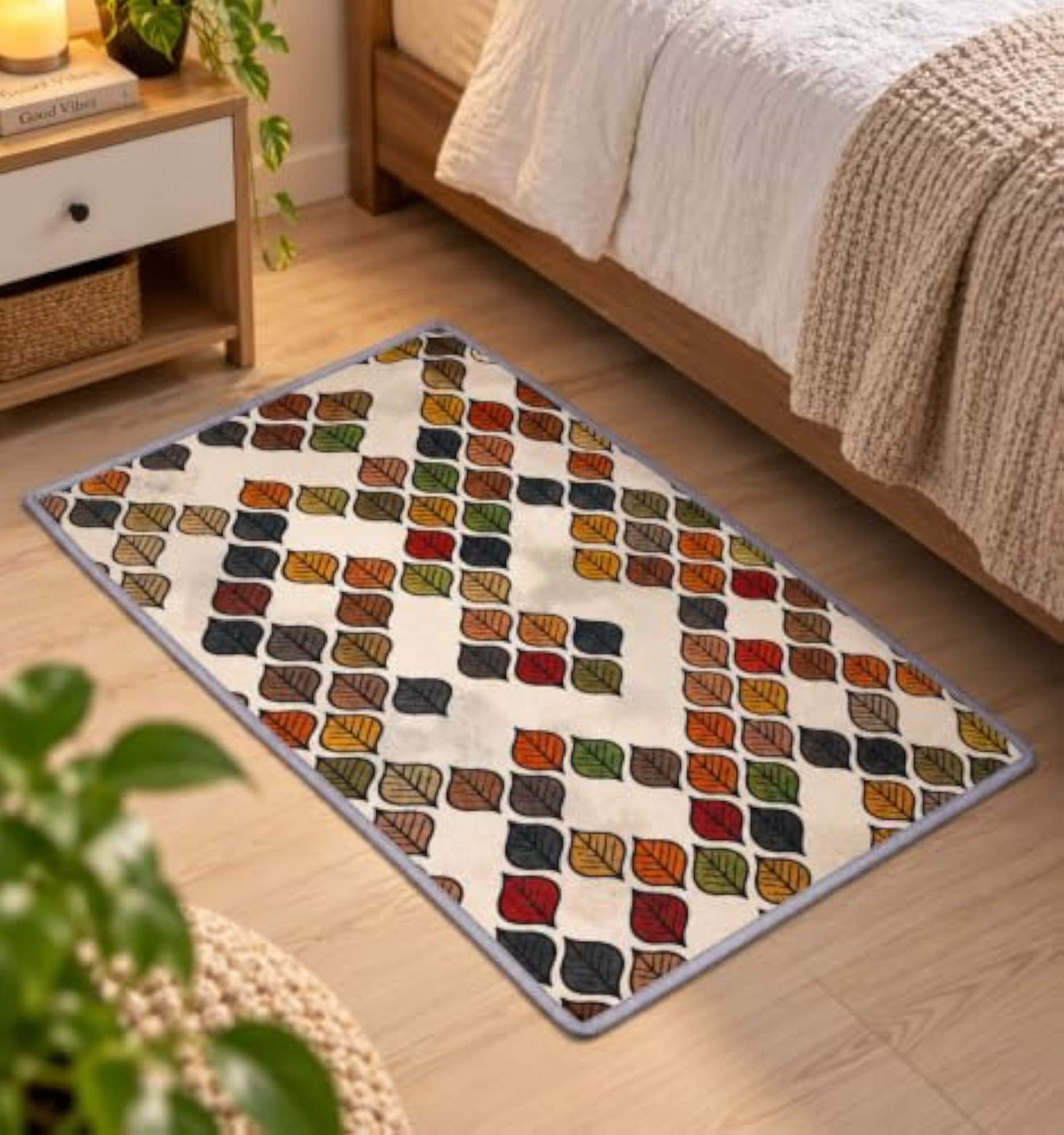 Soft Microfiber Floor Mat, 60 x 40cm, Multicolour Leaf Print